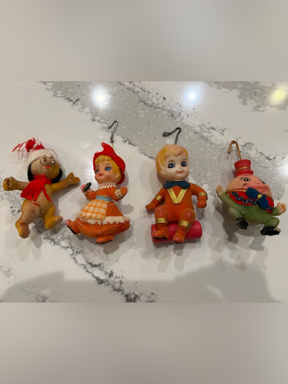 Vintage Flocked Christmas Ornament Lot – 4 Figures